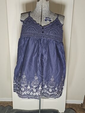 Extra Pink Navy Blue Bohemian Crochet Top Babydoll Tunic Indie Fairy Size S